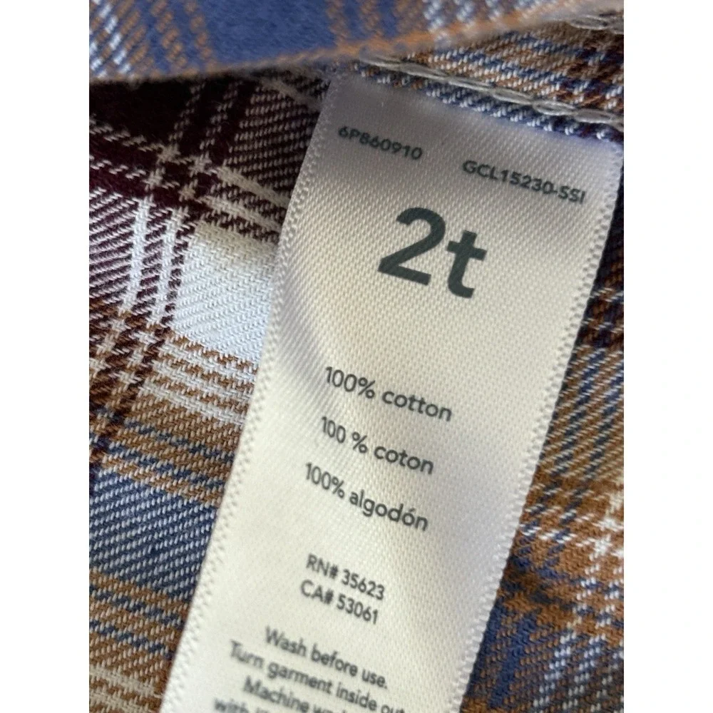 OshKosh B'gosh Flannel Shirt Baby Boys Size 12M Brown Plaid‎ Long Sleeve Woven